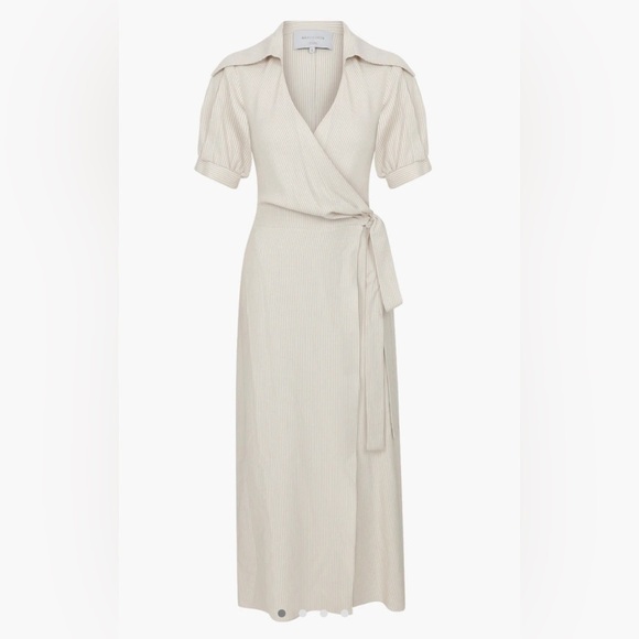 Nazliceren Agon Wrap Dress Size Medium Neutral Stripes - Picture 1 of 11